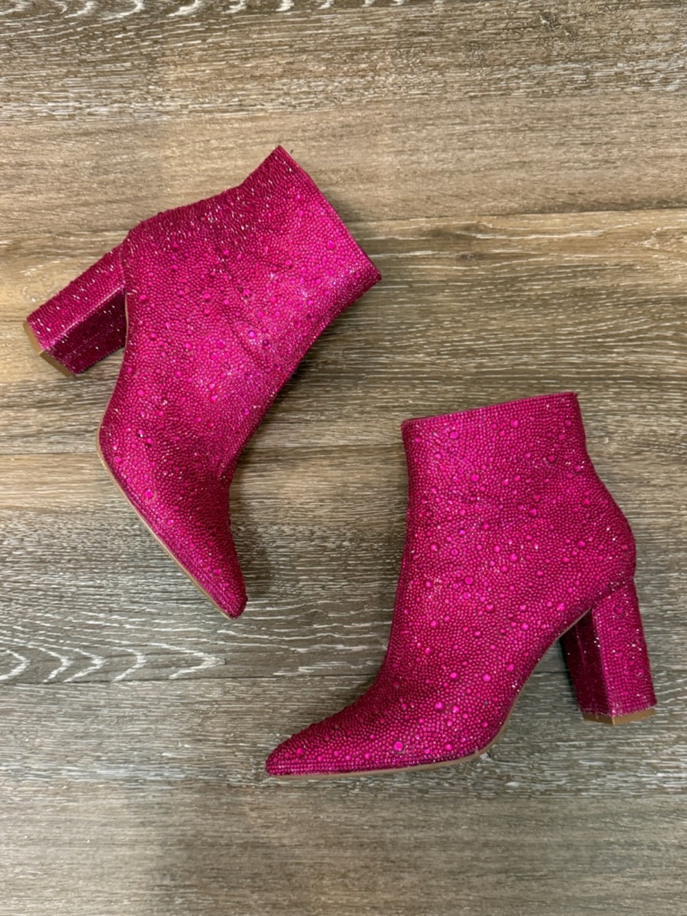 Betsy Johnson Cady Fuchsia Rhinestone Embellished Ankle Boots